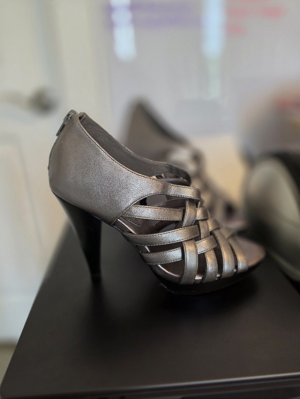 Banana Republic Metallic Gray Strappy High Heels